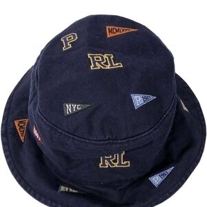 Navy Blue Mens Bucket Hat with Embroidered Patches Sz L/Xl